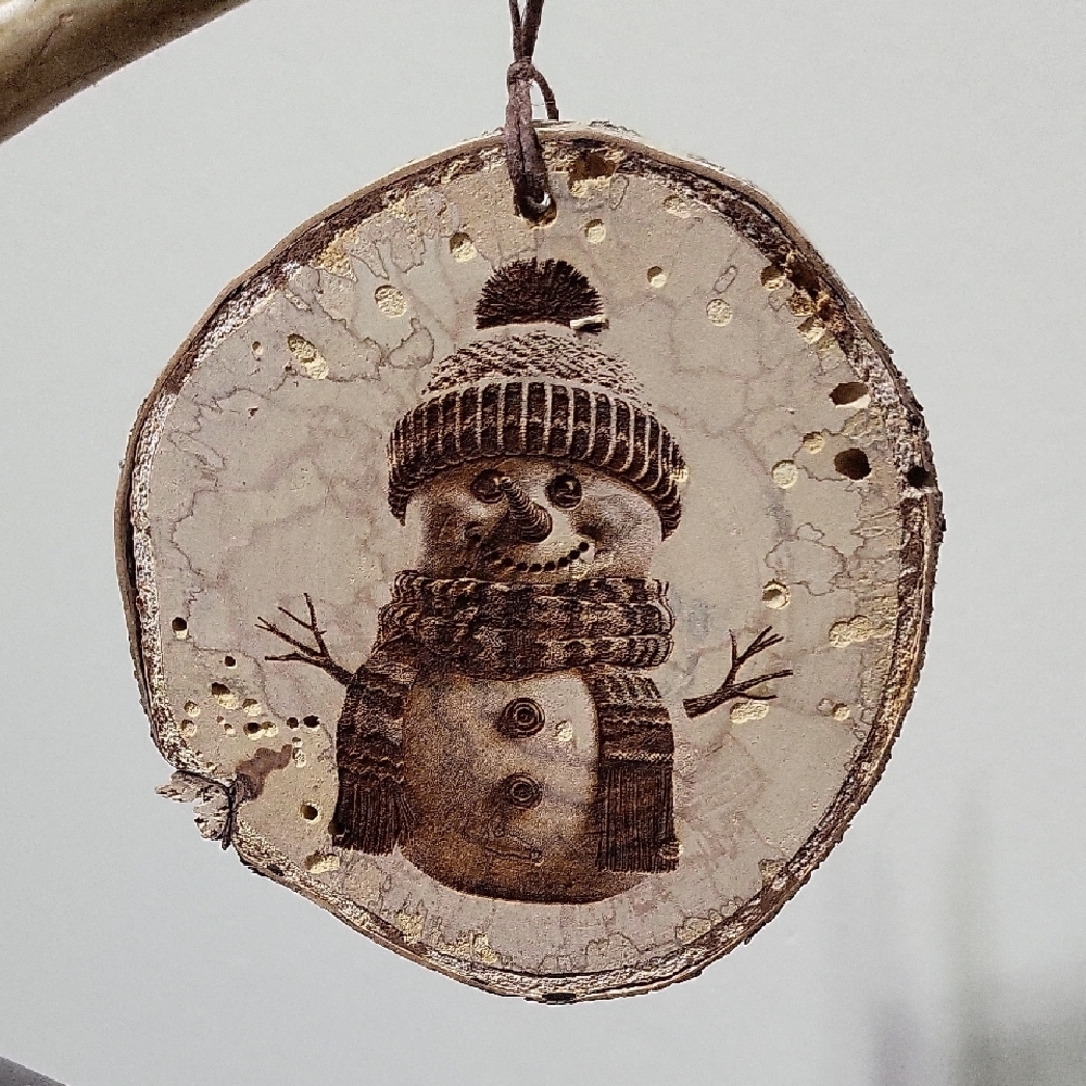 Snowman Wood Ornament Handmade